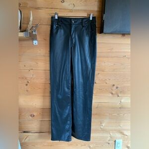 Zara Black Vegan Leather Straight Leg Trouser Faux Sustainable Size 4 High Waist